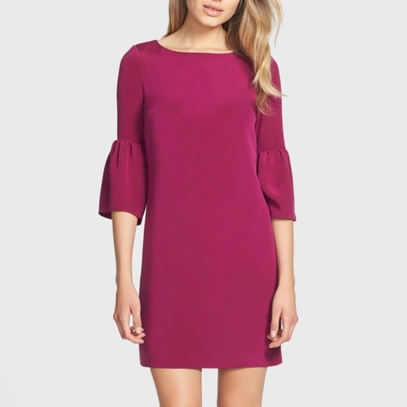 NWT Cynthia Steffe Raspberry 'Cora" Trumpet Sleeve Crepe Shift Mini Dress Sz 0 - Picture 11 of 11